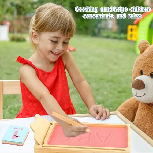 Tchsrim Montessori Sandtablet Frühes Training Buchstaben und Zeichens Pielzeug, Holz Sandtablet Montessori Lerns Spielzeug ab 3 4 Jahre Junge Mädchen, für Frühe Motorische Entwicklung bei Kindern