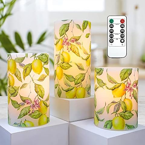 CRYSTAL CLUB Lemon Flameless Candles with Timer Cover