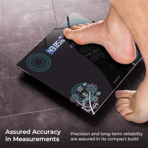Image of beatXP Floral Digital Bathroom Weighing Scale with LCD Panel & Thick Tempered Glass, Electronic Weight Machine for Human Body - 2 Year Warranty