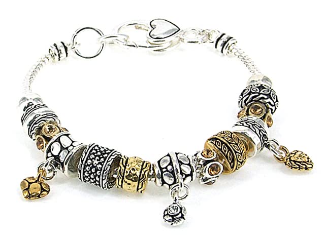 LTC Designs Themed Snake-Chain Charm Bracelets in Silver/Gold-toned Base Metal, 7.5