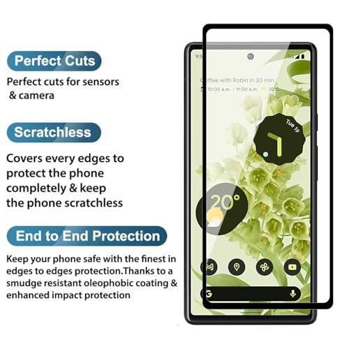 Image of POPIO Tempered Glass Screen Protector Compatible For Google Pixel 6 (Black) Cellphone With Edge To Edge Coverage And Easy Installation Kit