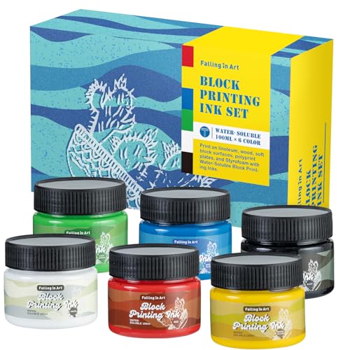 COOZEE Wasserlösliche Blockdrucktinte, 6-Farben-Drucktinte für Linoldruck...