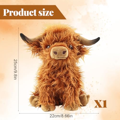 ZOOMPIL Hochlandkuh Plüschtier, 25cm Hochlandkuh Stofftiere, Stofftier Figur Spielzeug Rind, Kuschel Langhaar Stier SpielzeugSpielzeugpuppe Plüschtier für Kind