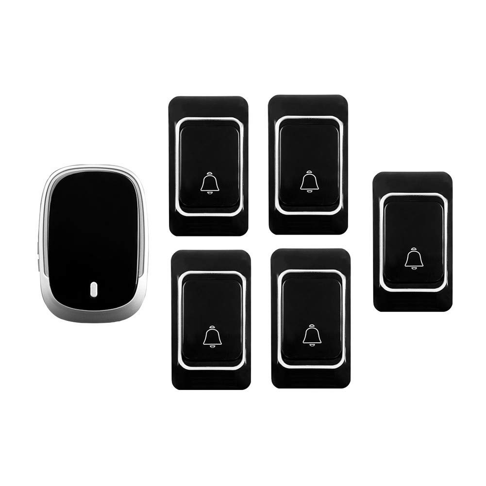 Campanello Wireless Impermeabile Ip44, Kit per Campanello A Distanza Ultra Lunga per La Casa, 5 Pulsanti + 1 Ricevitore, 36 Suonerie, 4 Livelli di Volume, Nero
