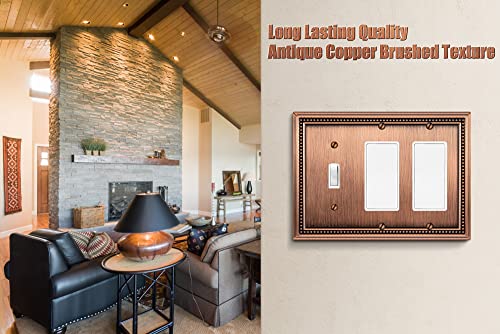 Image of Henne Bery Sunken Pearls Heavy Duty Decorative Wall Plate Switch Plate Outlet Cover (Single Toggle /Double Decorator, Antique Copper)