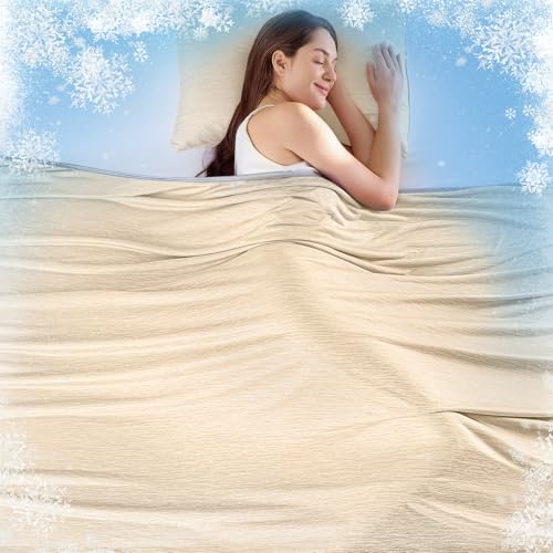 Image of KMUSET Cooling Blanket Queen Size (90 inchx90 inch), Double Sided Summer Cooling Blankets for Hot Sleepers & Night Sweats, Lightweight Blanket for Sofa Bed Couch, House Warming Gifts New Home Oatmeal Beige