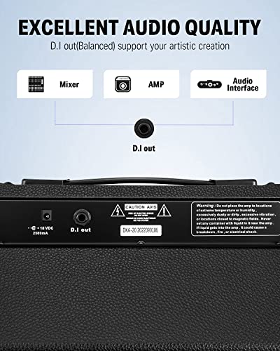 Donner DKA-20 Keyboard Amplifier 20 Watt Keyboard AMP with Aux in and Two Channels, Bass Guitar Amp, Piano Amplifier, Electronic Drum Speaker Support for Microphone Input - image 4