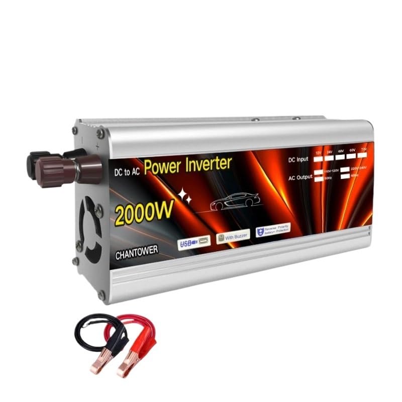 Convertisseur Pur Sinus,Convertisseur Onduleur Solaire 12 V 220 V 500 W 1000 W 1500 W 2000 W, convertisseur de Tension Portable for Voiture(2000W 12V)