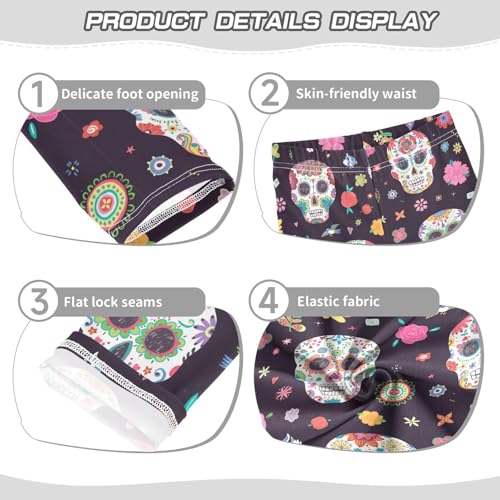 Girls' Leggings Skull Flower Black Pattern Ankle Length Printed Leggings Comfort Pants for Kids 4-10 Years4