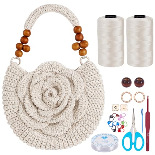 Image of ACRNIGHEET Crochet Kit for Advanced or Experienced Beginners Adults Crochet Purse Bag for Women DIY Bag Making Kit with Step-by-Step Tutorials Boho Style Gift for Friends (Pearl White)