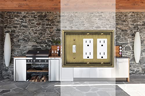 Image of Henne Bery Sunken Pearls Heavy Duty Decorative Wall Plate Switch Plate Outlet Cover (Single Toggle /Double Decorator, Antique Brass)