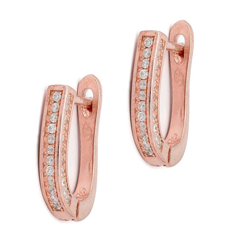 ZAVYA 925 Sterling Silver Cubic Zirconia CZ Designer Geometric Bali Hoops Rose Gold Plated Earrings | With Certificate of Authenticity & 925 Hallmark (B0B1QKKZXT) Amazon Price History, Amazon Price Tracker