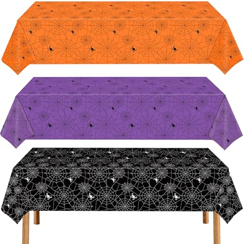 CUUSNNY 3 Pack Halloween Tablecloth, Spider Web Plastic Table Cloth