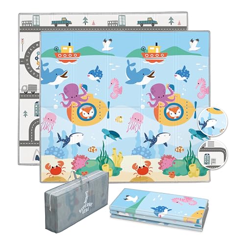 Alfombra de juego para niño Bebe 150 x 180 x 1 cm Alfombra de suelo XXL de espuma gruesa plegable reversible – Tapete de despertar para bebé – Tapete de motricidad que favorece el desarrollo