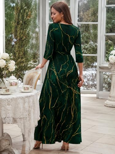 Image of Plus Size Dresses for Women Print Maxi Dresses 3 /4 Sleeve with Belt