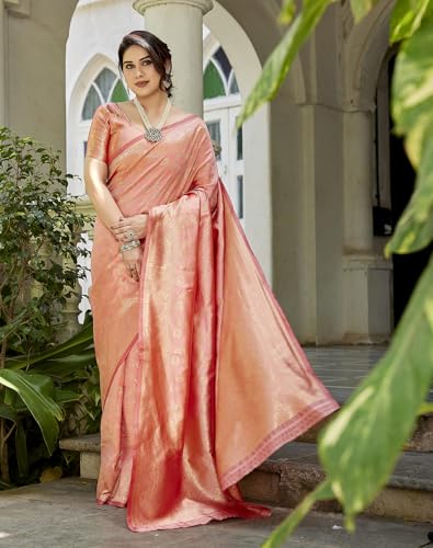 Image of Yashika Women's Trendy Pure Banarasi Kanjivaram Saree with Blouse Material
