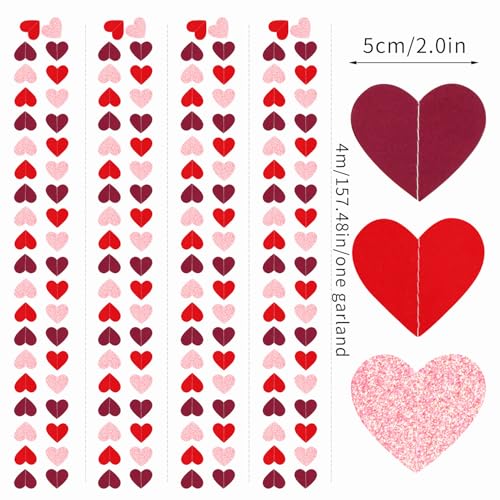 Image of Galentines Party-Decorations Valentines Day Heart-Garland - 52ft Burgundy-Red Pink Streamers Paper Banner, Rose Gold Anniversary Baby Shower Wedding Hanging Decor Hugfond