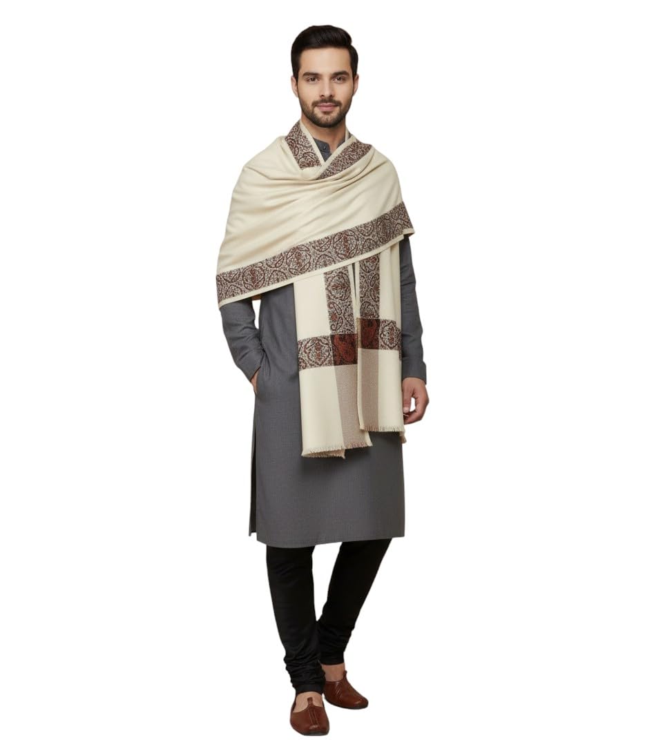 sprha Dark Cream Wool Self Design Men's Shawl KA-SWL-34-picture-52