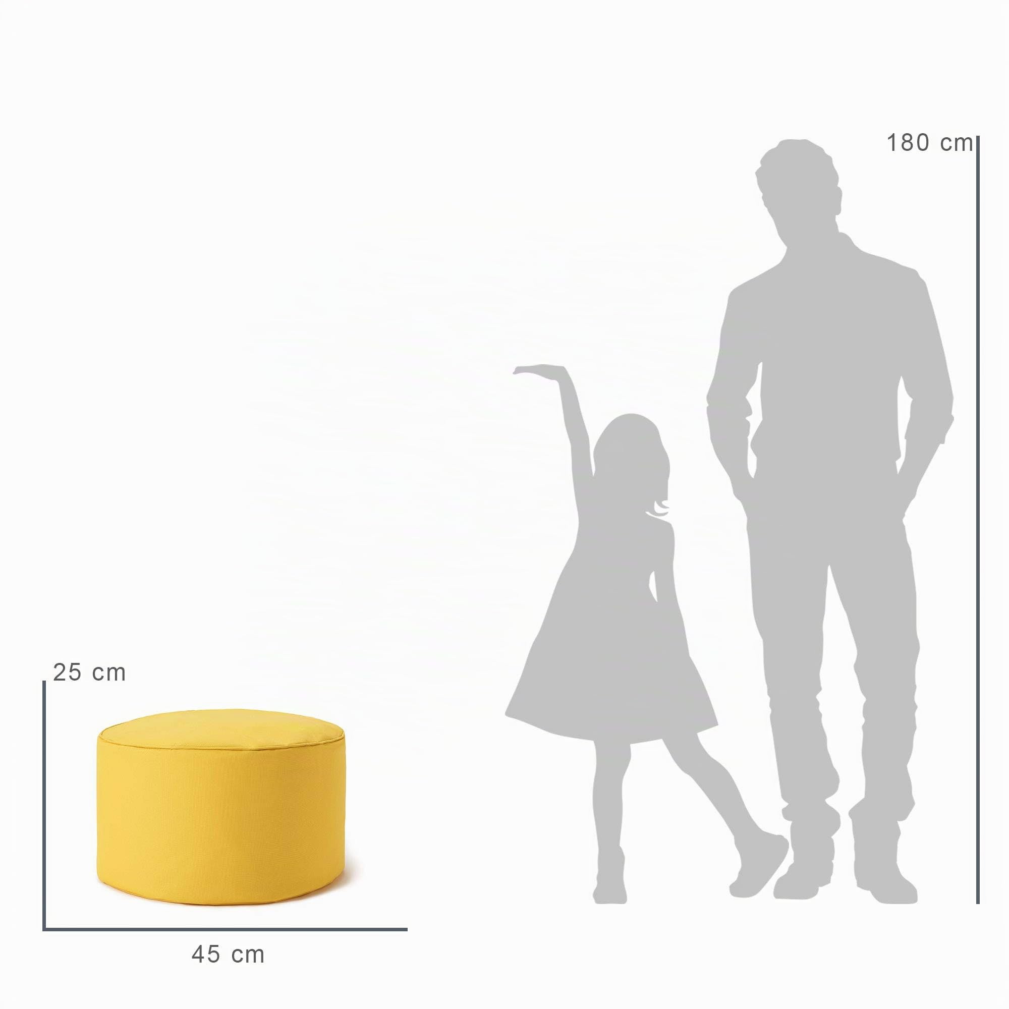 Lumaland Puff Reposapiés Impermeable Comfort Line - Taburete Otomano Redondo para Interior y Exterior - Resistente, Versátil y Moderno - 45 x 25 x 25 cm/Amarillo