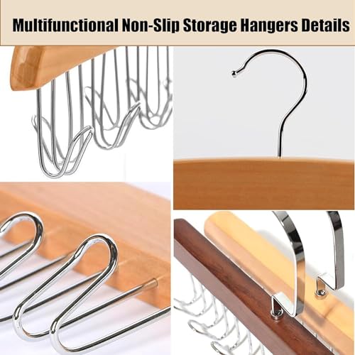 Image of VELVERI 2 Pcs Anti-Slip Multi-Hook Coat Rack | 360 Swivel Wooden Hanger with 8 Hooks | Multifunctional Space Saving Closet Organizer for Belts, Ties, Scarves, Socks, Clothes and Accessories