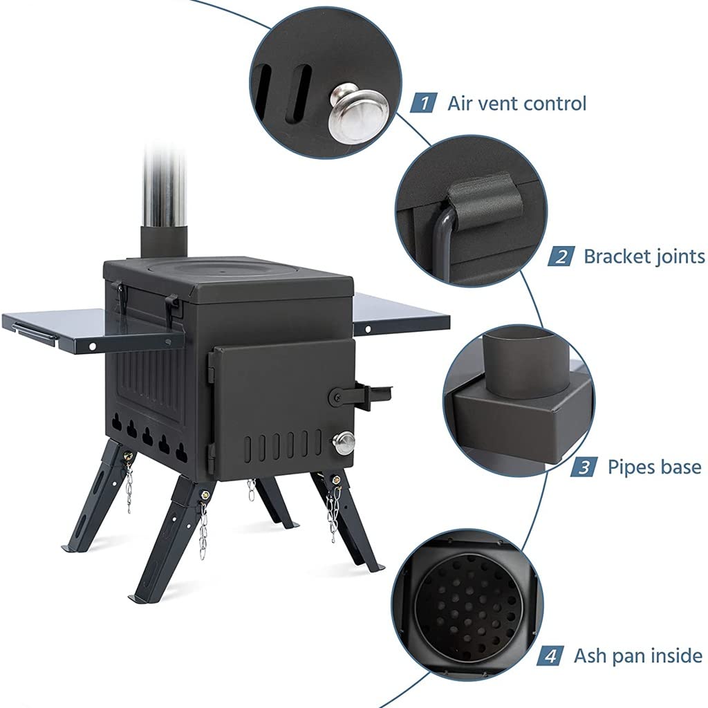 Réchaud à Bois Portable, réchaud à Dos extérieur en Acier Inoxydable, réchaud de Chauffage pour Tente de Camping et de pêche, réchaud à Barbecue pour Pique-Nique de Voyage (Color : Black, Size : 28