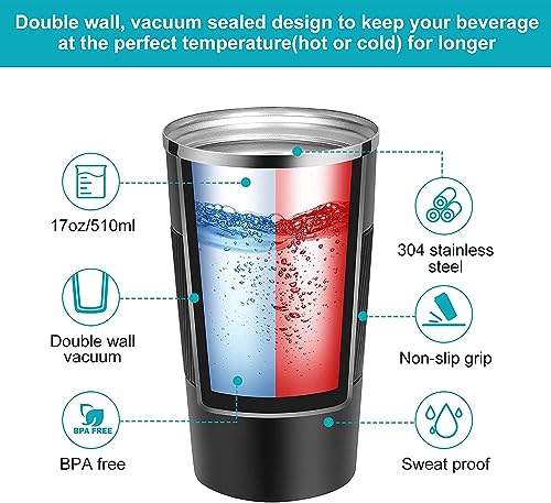 SLOSH Kaffeetasse, isoliert, Reisebecher, Edelstahl, Autobecher, wasserdicht, BPA-frei, Thermobecher mit Deckel, warm und kalt (500 ml, schwarz) 6
