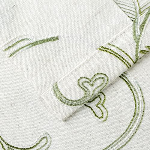 Image of VOGOL Beige Curtains for Door Windows, Green Vines Embroidery Small Short Window Curtain for Bathroom Basement Closet French Door, 25 x 40 Inches, 1 Panel