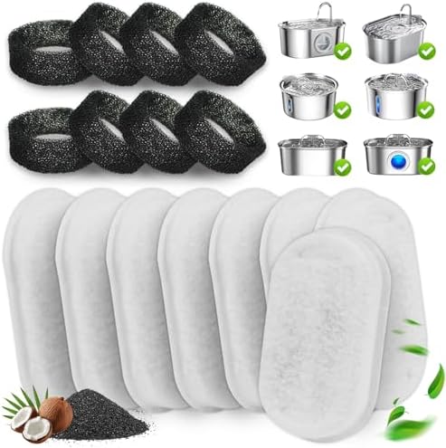 Automatic Cat Water Fountain with 16-Pack Replacement Filters & Pump Sponges – Fresh Hydration for Cats and Dogs, Multi-Pet Household Friendly, Activated Carbon & Resin Triple Filtration System
