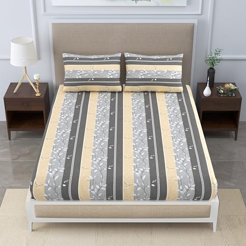 Image of Mafatlal Divine 120 TC Cotton Bedsheet with 2 Pillow Covers for Double /Queen Size Bed, 90x100 Inch - Lava Grey, Elegant & All-Season Comfort