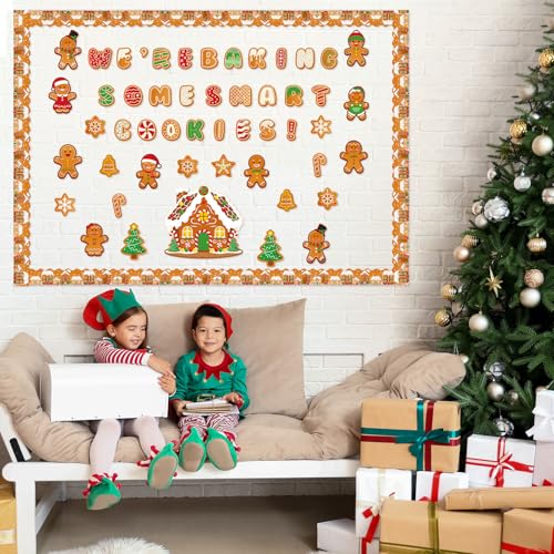 Image of 113 Pcs Christmas Bulletin Board Decorations Set Christmas Gingerbread Classroom Decorations Gingerbread Man Gingerbread Candy House Cutouts For Xmas Winter Holiday Party Office Classroom School Wall Decor