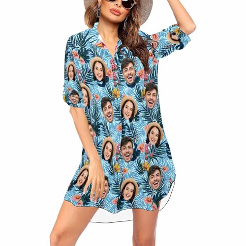 Custom Face Swimsuit Cover-Up Personalized Womens Beach Cover Ups for Swimwear with Face Bathing Suit Coverup Bikini