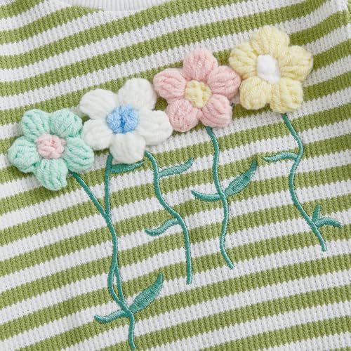 Amnnchya Toddler Clothes For Girls Baby 3D Flower Fall Winter Outfits Stripes Waffle Sweatshirt Pullover Cute Pants Set (Green, 12-18 Months)