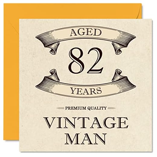 Tarjetas de cumpleaños 82 vintage para hombres, de 82 años, divertida tarjeta de cumpleaños para abuelo, papá, marido, tío, hermano, abuelo, 145 mm x 145 mm, tarjeta de felicitación de 82 cumpleaños