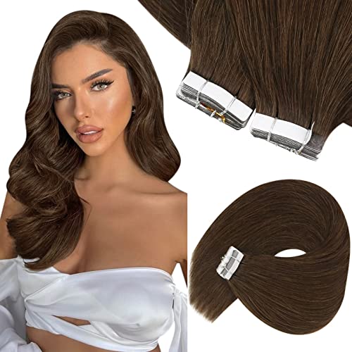 Sunny Tape in Hair Extensions Dark Brown #4 Tape in Extensions Human Hair Dark Brown Real Tape in Human Hair Extensions Dark Brown Hair Extensions Tape in Long Straight 24inch 50g 20pcs