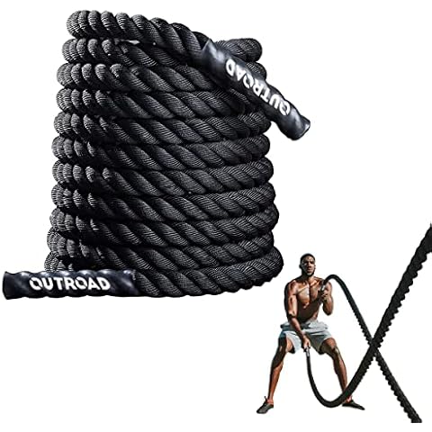 Outroad Battle Rope, 1.5" Diameter 30ft Poly Dacron Workout Exercise Training Heavy Rope, Workout Equipment for Crossfit Training Home Gym & Fitness Exercises, Black Cover