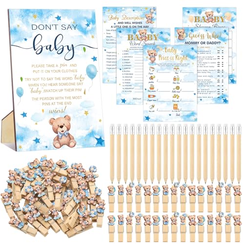 Image of Patelai 321 Bearly Wait Baby Shower Decorations Blue Bear Party Supplies Bearly Wait Baby Shower Games 5 Set Don't Say Serves 50 Guests for Blue Bear Gender Reveal Birthday Party Decorations Supplies