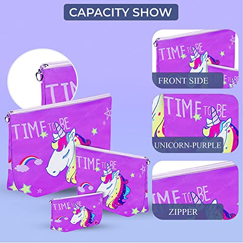 Image of FunBlast Multipurpose Canvas Pouch - Pack of 3 Pcs Pouch with Zipper Lock, Stationary Organizer Pouch, Travel Accessories Pouch Bag, Cosmetic Bag, Money Purse, Handbag (Unicorn-Purple)