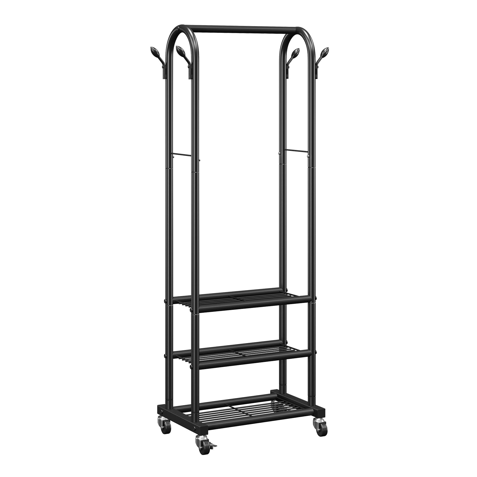 VEVOR Perchero Burro para Ropa con 3 Estantes y Ganchos Laterales, Barra para Colgar, Burro de Ropa con Ruedas, Carga de 45 kg de Acero al Carbono, para Dormitorio, Lavandería, Sala de Estar