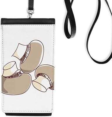 Mushroom Line Illustration Realstic Phone Wallet Purse Hanging Mobile Pouch Black Pocket