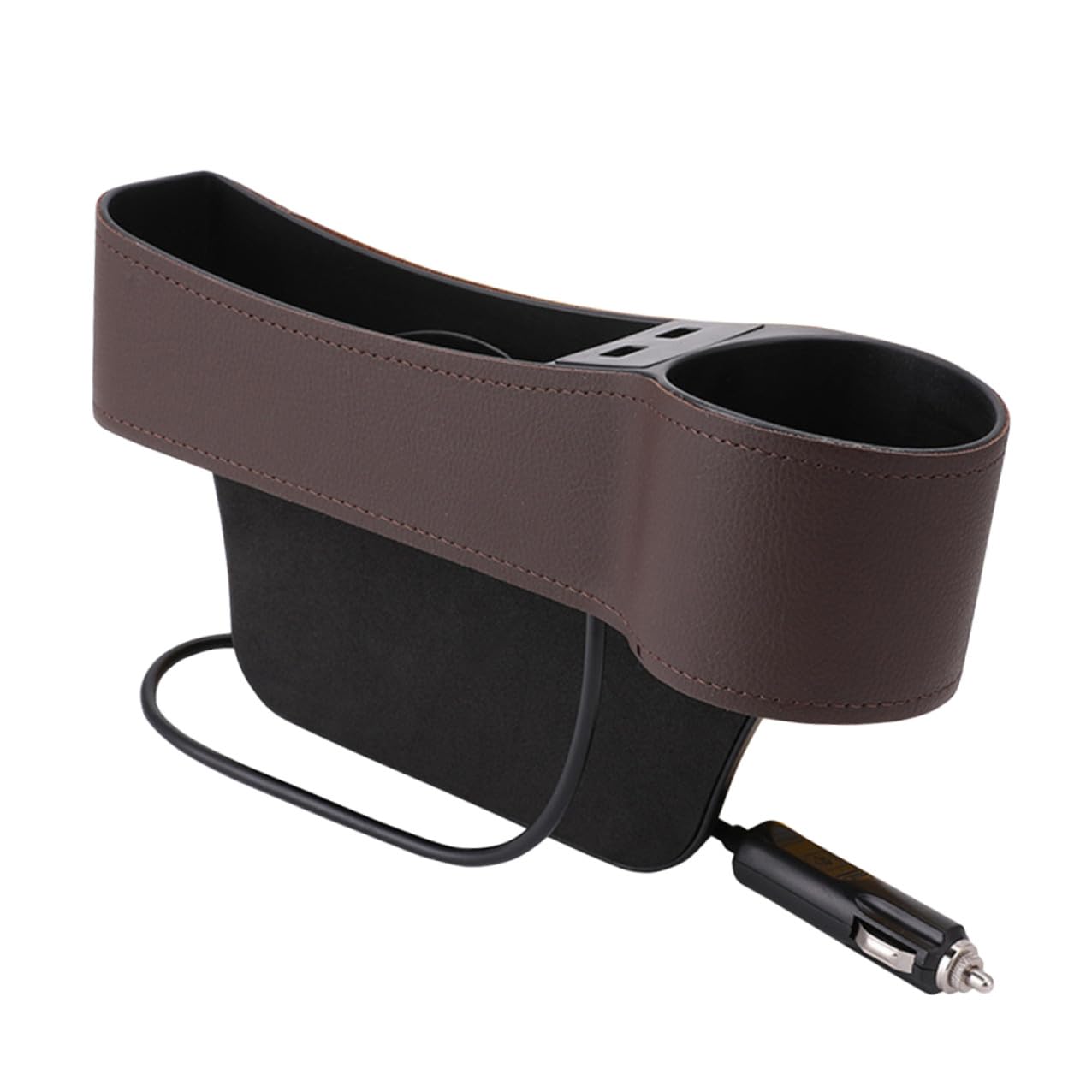 Organisateur d'espace de siège auto en cuir marron avec double port de charge USB