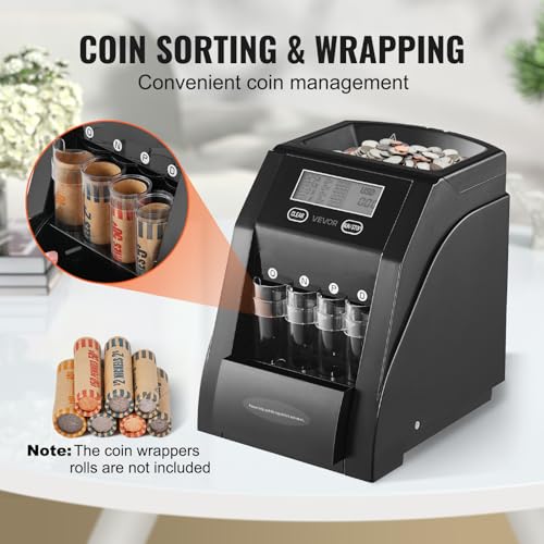 VEVOR USD Coin Sorter, Coin Counter Machine for ¢1 ¢5 ¢10 ¢25 Coins, LCD Screen Display, Coin Sorter and Wrapper Machine with Thicker Coin Tubes and Tray, Holds up to 200 Coins by VEVOR - Image 5