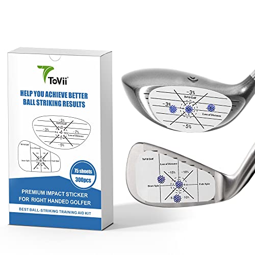 ToVii 300Pcs Golf Impact Tape Set, Self-Teaching Sweet Spot and Shot Consistency Analysis,Each 150 Pcs Club Impact Stickers for Woods and Irons, Useful Golf Training Aid Improve Swing Accuracy