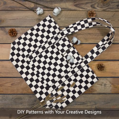 Image of TOPDesign 3-Pack Canvas Tote Bags with an External Pocket, Reusable Grocery Shopping Bags, Top Zipper Closure, Daily Essentials (Checkerboard)