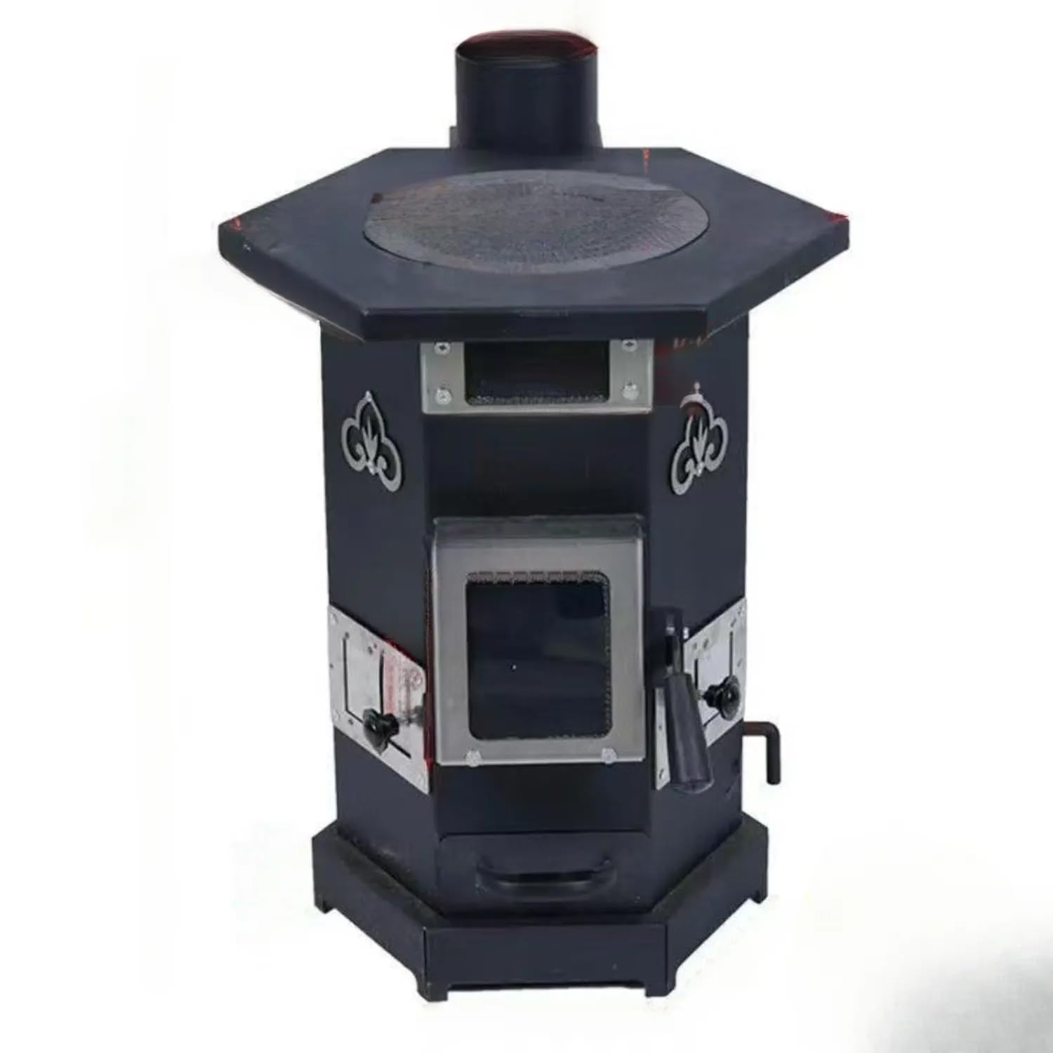Visual True Fire, stufa a legna, sistema di combustione secondaria, multifunzione, in ghisa, per casa, soggiorno, villa rurale, alloggio in famiglia (nero, 55 cm)