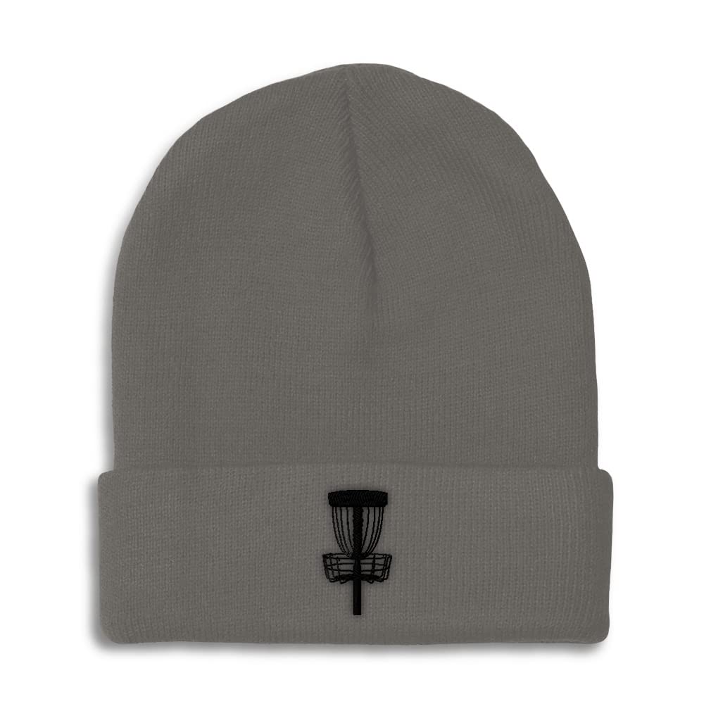Beanies for Men Black Disc Golf Basket Embroidery Style B Disc Golf Flying Disc Winter Hats for Women Acrylic Skull Cap 1 Size Dark Grey Design Only