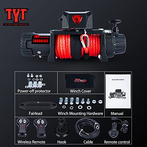 TYT 10000 lb Electric Winch Kits, 12V Winch with Red Synthetic Winch