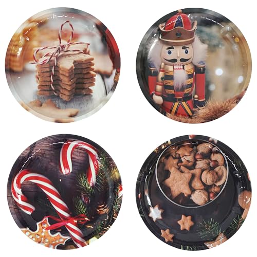 Gebäckteller Weihnachten 4er-Set – Ø 26 cm – Metallteller mit...