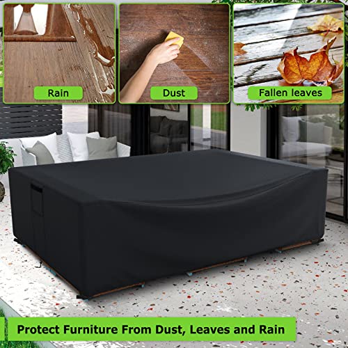 Patio Furniture Covers, 600D Heavy Duty Outdoor Furniture Cover Waterproof, Rectangle Outdoor Table And Chairs Cover, Outdoor Sectional Cover For Winter, 126" L X 126" W X 28" H #TOP4