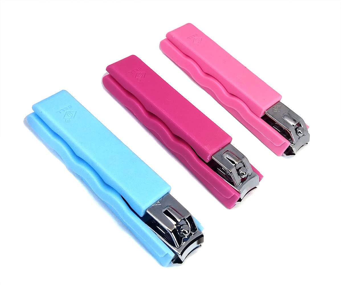 Excite Store (Pack of 2) Stainless Steel Nail Clipper with Pastic Cover Finger Nail & Ingrown Thick Toenail Cutter, Trimmer for Men women Large (Assorted Colour)