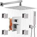 Enga Full Body Shower System with Body Sprays Jets, 12 Inch Rain Shower Wall Mounted, All Metal Multiple Shower Head System, Contain Rough-in Shower Valve, Brushed Nickel